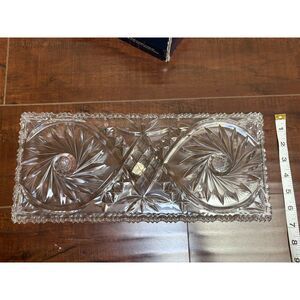 Vintage Slovakia Crystal Serving Plate Poltar Pinwheel Rectangular Platter 15.5"